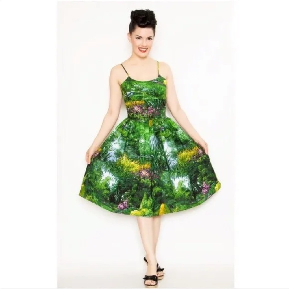 Vintage Bernie Dexter Garden Pond Chelsea Dress Small with Pockets